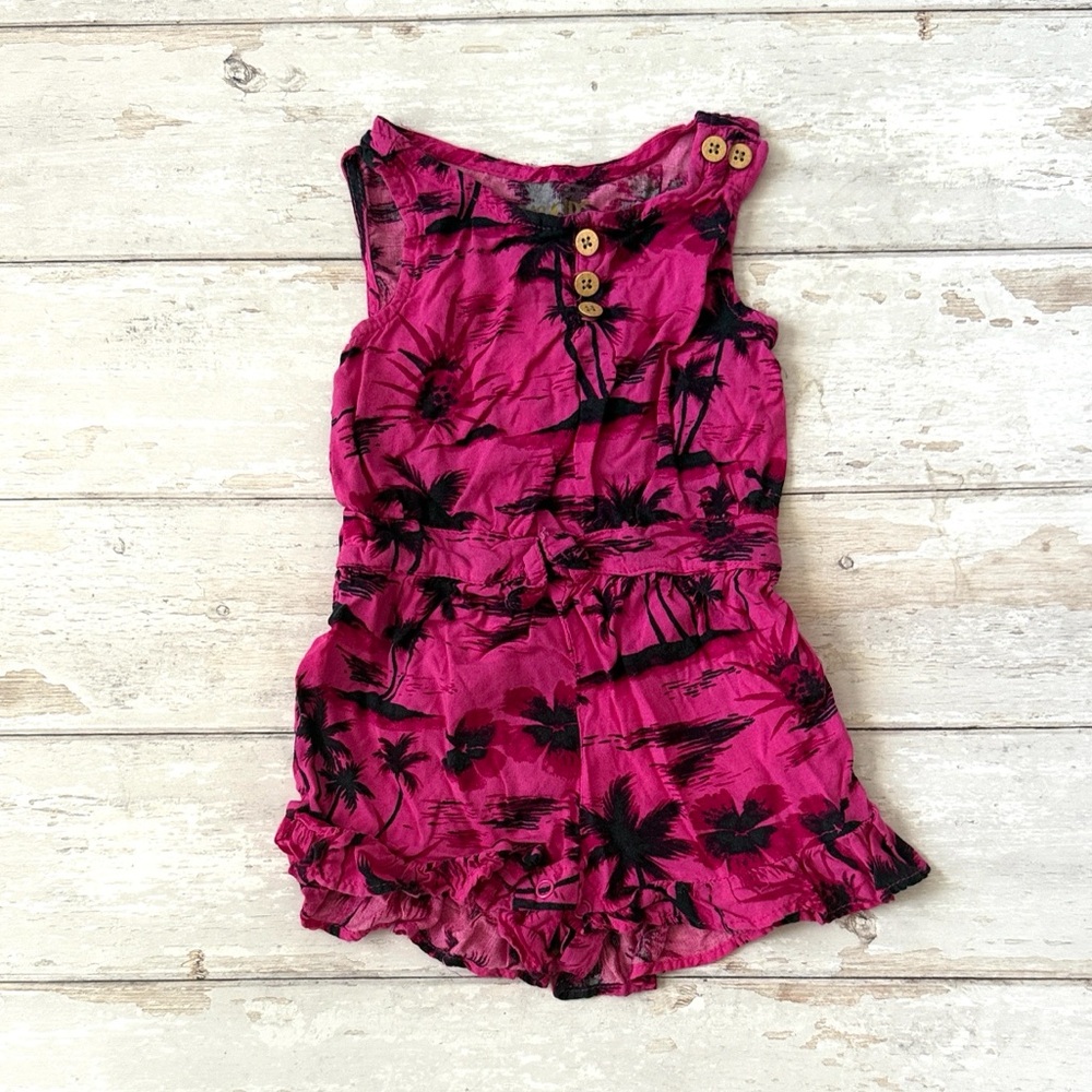 Oshkosh 12m Baby Girl Romper Summer Pink Hawaiian Print Kids Shorts One Piece